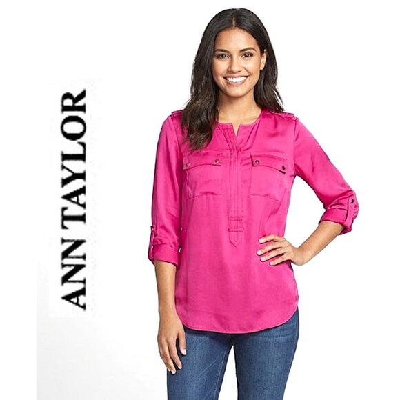Ann Taylor - Fuchsia pink long sleeve blouse - Picture 1 of 9